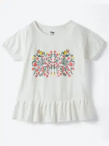 2Bme Girls Floral Printed Short Sleeves Cotton Top