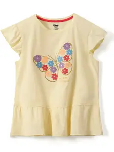 2Bme Girls Floral Embroidered Short Sleeves Applique Cotton Top