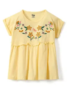 2Bme Girls Floral Embroidered Extended Sleeves Cotton Empire Top