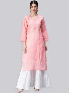 Seva Chikan Ethnic Motifs Embroidered Straight Chikankari Kurta