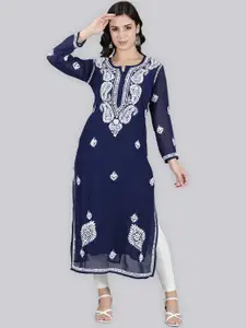 Seva Chikan Ethnic Motifs Embroidered Georgette Lucknowi Chikankari Kurta With Slip