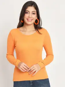 CHARMGAL Ribbed Round Neck Fitted Top