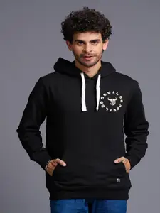 GO DEVIL Typographic Printed Hooded Pullover Sweatshirt