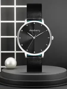 DressBerry Women Embellished Dial & Leather Straps Analogue Watch DB-201-Black
