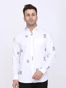HANUMNTRA Comfort Geomteric Printed Spread Collar Regular Fit Polycotton Casual Shirt