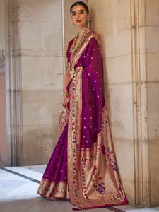 Anouk Purple & Gold-Toned Ethnic Motifs Woven Design Zari Paithani Saree