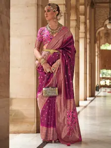 Anouk Purple & Gold-Toned Ethnic Motifs Woven Design Zari Banarasi Saree
