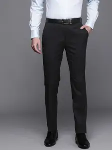 Raymond Men Mid-Rise Self Design Slim Fit Textured Formal Trousers