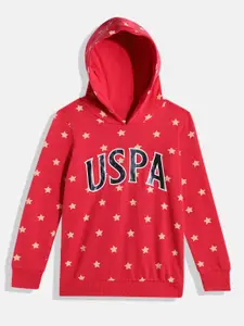 U.S. Polo Assn. Kids Girls Printed Hooded Pure Cotton Sweatshirt