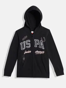 U.S. Polo Assn. Kids Girls Printed Pure Cotton Hooded Sweatshirt