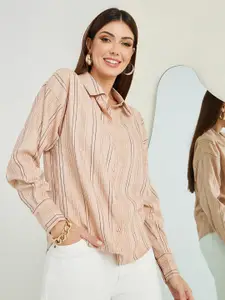 Styli Striped Drop-Shoulder Sleeves Opaque Casual Shirt