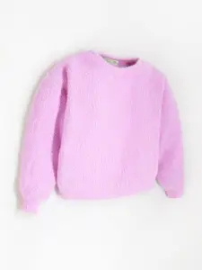 Cherry Crumble Girls Cable Knit Pullover With Fuzzy Detail