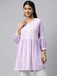 Readiprint Floral Embroidered Chikankari Pleated Puff Sleeves Kurti