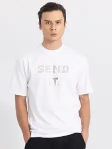 Snitch White Typography Printed Relaxed Fit Pure Cotton T-shirt
