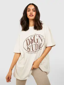 Boohoo Pure Cotton Typography Printed Drop-Shoulder Oversized T-shirt