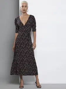 DOROTHY PERKINS Floral Print Ruched Sleeves Wrap Maxi Dress