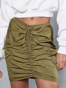MISSPAP Women Ruched Parachute Mini Skirt