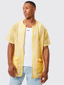 boohooMAN Pure Cotton Tie & Dye Crochet Oversized Casual Shirt