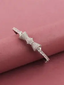 Mirana American Diamond Rhodium-Plated Bangle-Style Bracelet