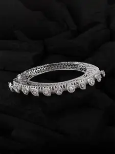 Mirana Rhodium-Plated American Diamond Studded Bangle-Style Bracelet