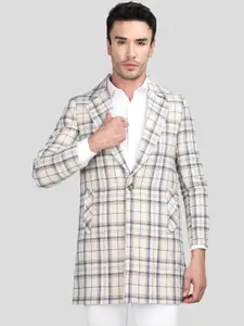 CHKOKKO Checked Notched Lapel Tweed Woollen Overcoat