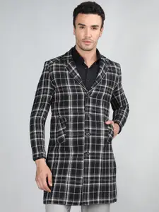 CHKOKKO Checked Notched Lapel Woollen Tweed Overcoat
