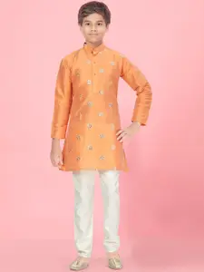 Aarika Boys Floral Embroidered Pure Cotton Straight Kurta With Pyjamas