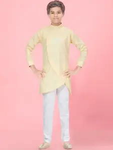Aarika Boys Angrakha Band Collar Pure Cotton Kurta with Pyjama