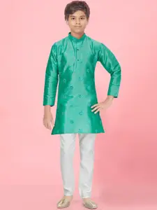 Aarika Boys Floral Embroidered Regular Mirror Work Pure Cotton Kurta with Pyjamas