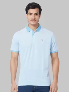 Park Avenue Men Blue Polo Collar Slim Fit Cotton T-shirt