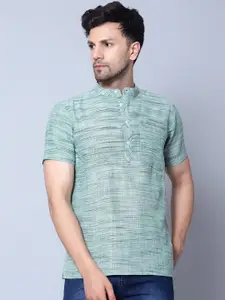 Latest Chikan Garments Striped Mandarin Collar Short Sleeve Straight Kurta