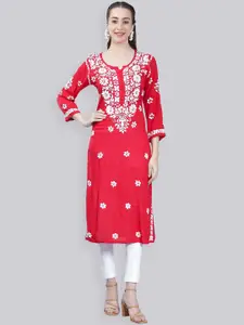 Seva Chikan Ethnic Motifs Embroidered Chikankari Straight Kurta
