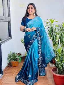 Anouk Floral Embroidered Satin Saree