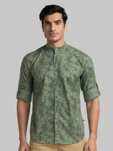 Parx Band Collar Slim Fit Printed Roll-Up Sleeves Casual Shirt