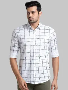 Parx Slim Fit Windowpane Checked Cotton Casual Shirt