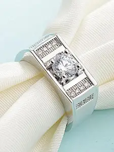 MEENAZ Men Silver-Plated American Diamond Studded Adjustable Finger Ring