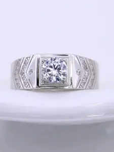 MEENAZ Men Silver-Plated AD Studded Adjustable Finger Ring