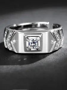 MEENAZ Men Silver-Plated American Diamond Studded Adjustable Finger Ring