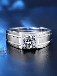 MEENAZ Men Silver-Plated American Diamond Studded Adjustable Finger Ring