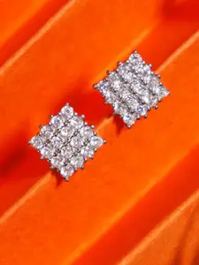 Zarkan Sterling Silver Stone-Studded Square Shaped Stud Earrings
