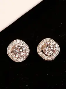 Zarkan Rhodium-Plated American Diamond Contemporary Studs Earrings