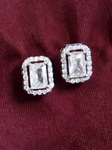 Zarkan Rhodium-Plated American Diamond-Studded Contemporary Stud Earrings
