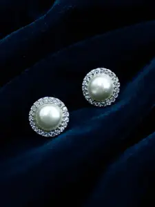 Zarkan Sterling Silver Rhodium-Plated Contemporary Studs Earrings