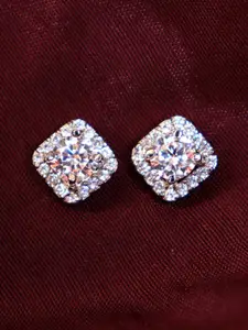 Zarkan Rhodium-Plated American Diamond 925 Sterling Silver Stud Earrings