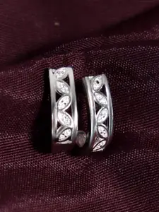 Zarkan Rhodium-Plated Sterling Silver Contemporary Half Hoop Earrings