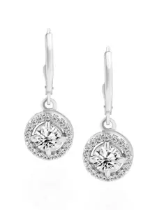 Zarkan Rhodium-Plated Contemporary AD Studded 925 Sterling Silver Drop Earrings