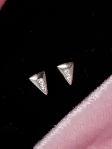 Zarkan Rhodium-Plated AD-Studded Triangular Studs Earrings