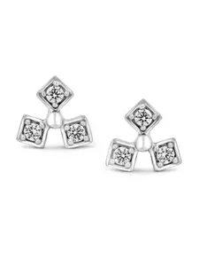 Zarkan Rhodium-Plated Contemporary AD Studded 925 Sterling Silver Stud Earrings