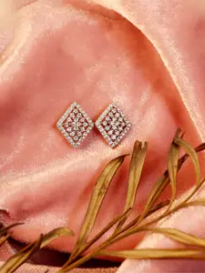 Zarkan Rhodium-Plated American Diamond-Studded Contemporary Stud Earrings