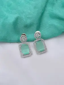 Mirana American Diamond Rhodium-Plated Contemporary Drop Earrings